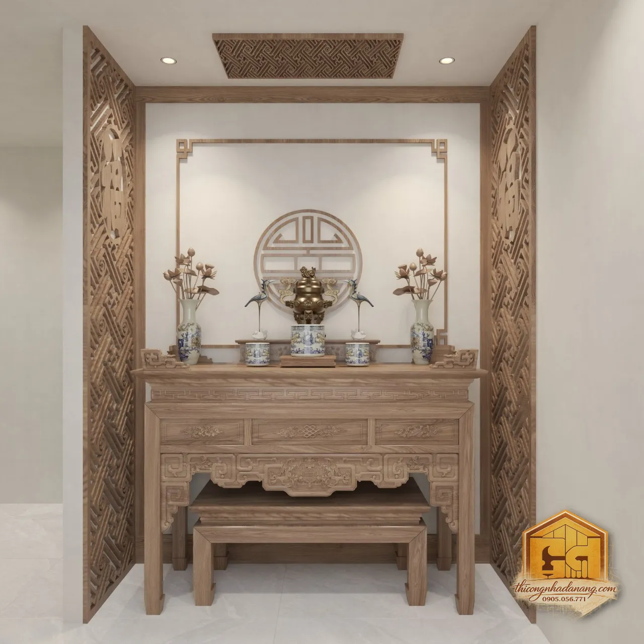 Thiết Kế Nhà Phố 2 Tầng 1 Tum 3 Phòng Ngủ: Giải Pháp Không Gian Hoàn Hảo 11 Thiết kế phòng thờ trang nghiêm trên tầng tum