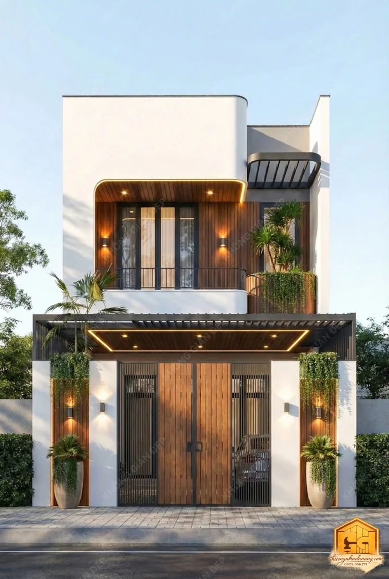 Thiết kế nhà phố 3 tầng hiện đại 90m2 tối giản chống nắng gió biển