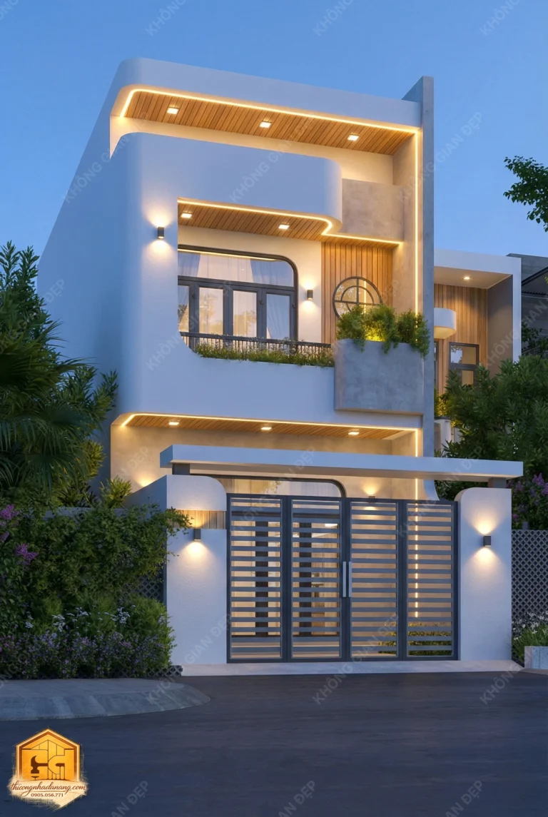 Mẫu nhà phố 2 tầng hiện đại 80m2 tại Hòa Xuân Đà Nẵng sử dụng lam che nắng