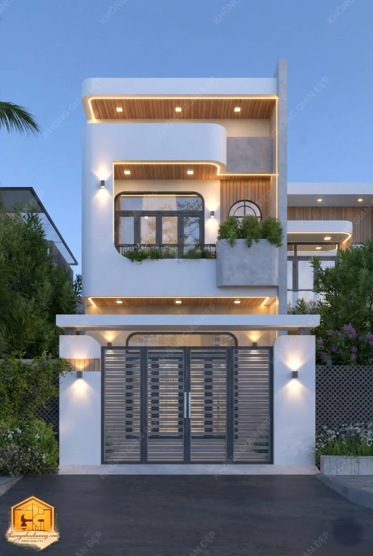 Mẫu nhà phố 2 tầng hiện đại 80m2 tại Hòa Xuân Đà Nẵng sử dụng lam che nắng