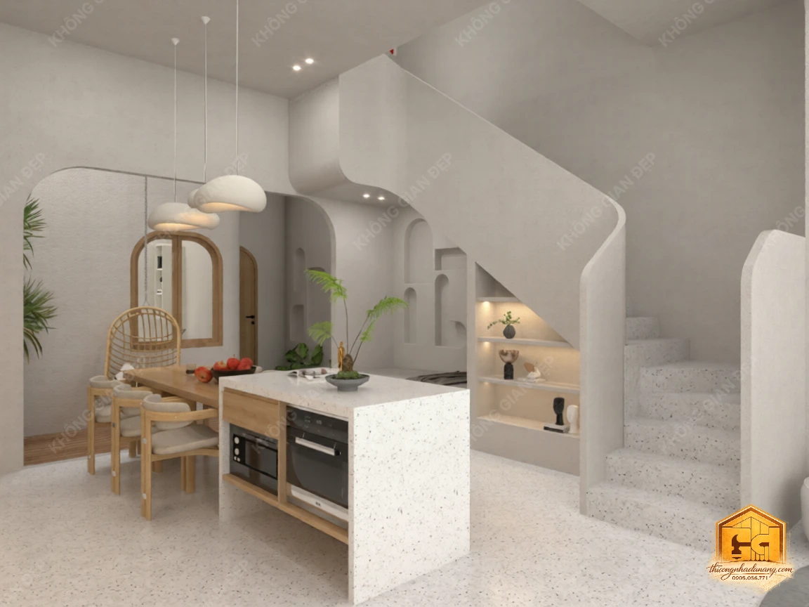 Mẫu Nhà Phố 2 Tầng 90m2 Ấn Tượng 2026: Giải Pháp Chống Nắng Tây Bền Vững tại Đà Nẵng 2 Thiết kế bếp ăn 1 - Nhà phố Hòa Xuân, Cẩm Lệ, Đà Nẵng