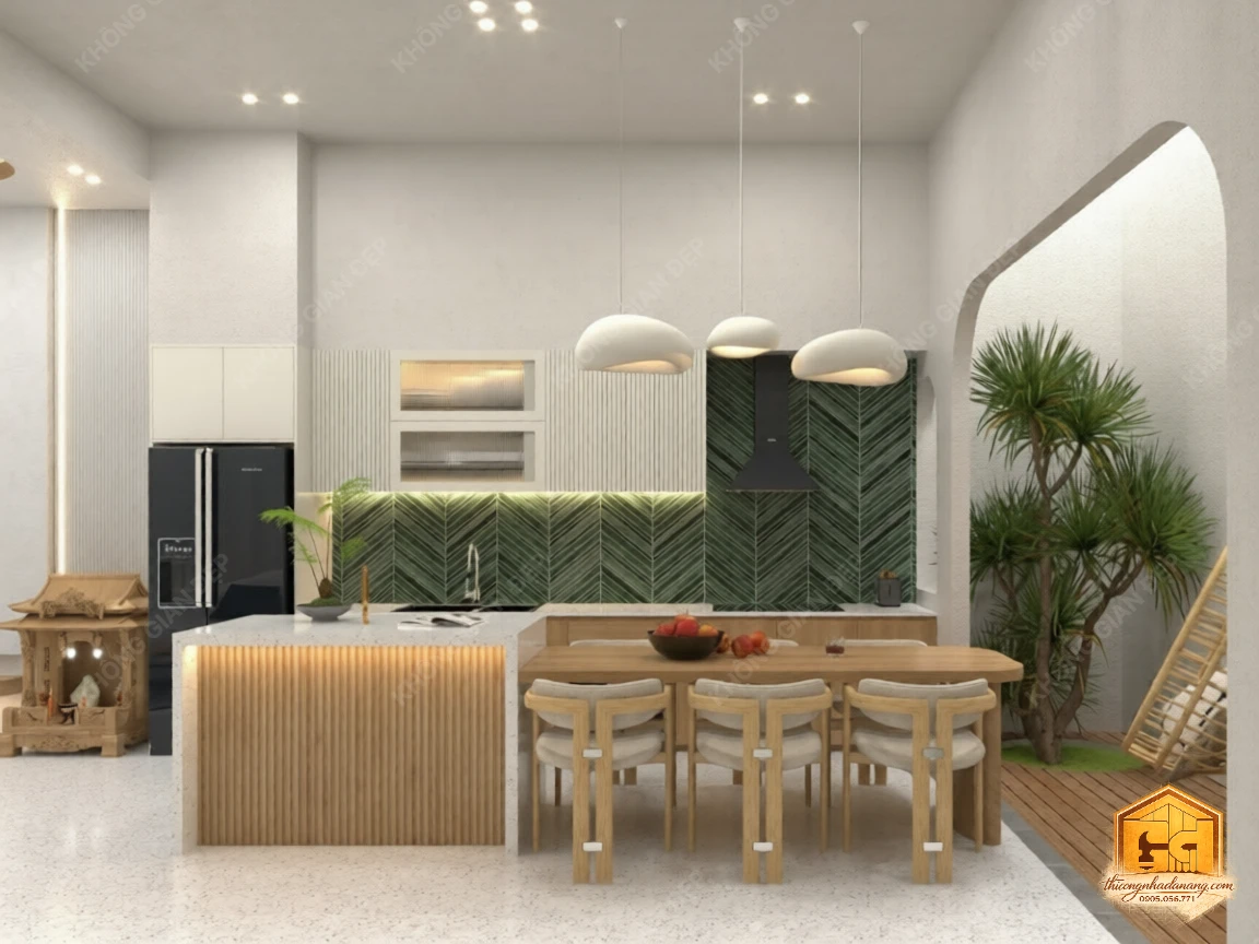 Mẫu Nhà Phố 2 Tầng 90m2 Ấn Tượng 2026: Giải Pháp Chống Nắng Tây Bền Vững tại Đà Nẵng 3 Thiết kế bếp ăn 2 - Nhà phố Hòa Xuân, Cẩm Lệ, Đà Nẵng