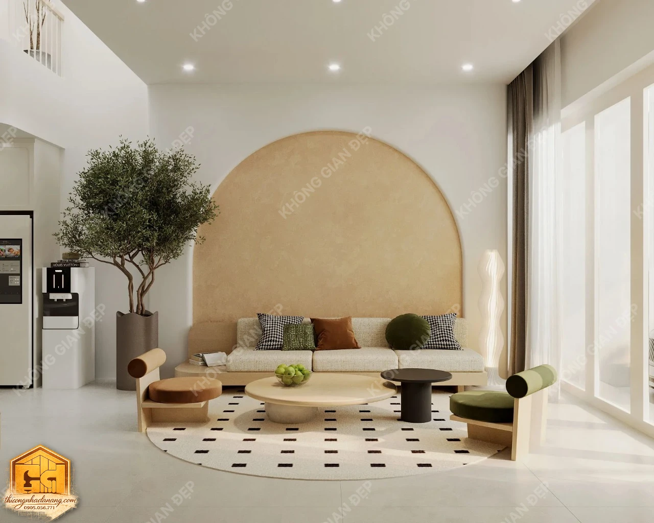 Thiết Kế Nhà Phố 3 Tầng Hiện Đại 90m2 Tại Hòa Xuân Đà Nẵng: Giải Pháp Chống Nóng, Chống Ăn Mòn Tối Ưu 14 Thiết kế phòng khách 1 - Nhà phố Hòa Xuân, Cẩm Lệ, Đà Nẵng