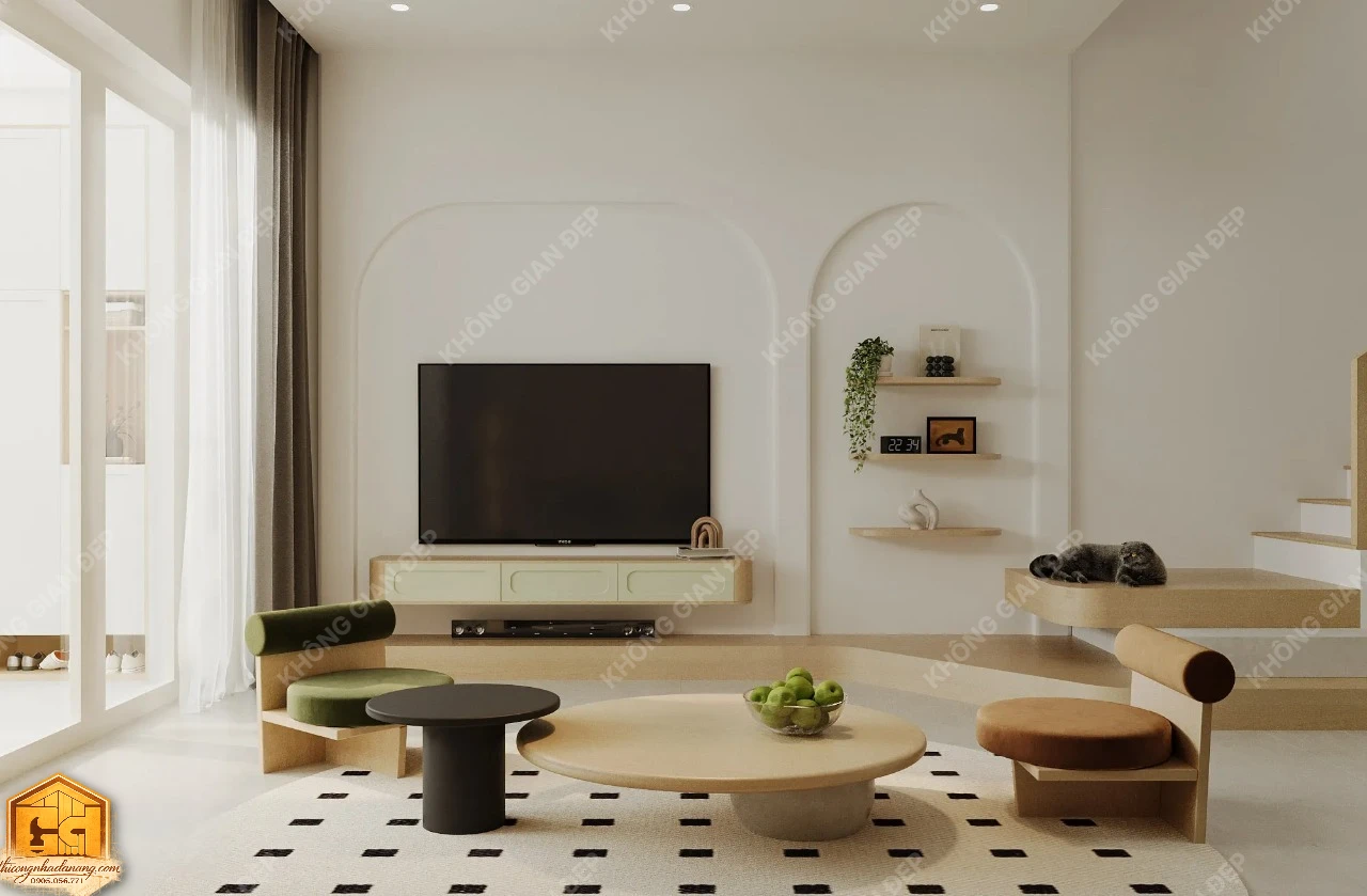 Thiết Kế Nhà Phố 3 Tầng Hiện Đại 90m2 Tại Hòa Xuân Đà Nẵng: Giải Pháp Chống Nóng, Chống Ăn Mòn Tối Ưu 16 Thiết kế phòng khách 3 - Nhà phố Hòa Xuân, Cẩm Lệ, Đà Nẵng