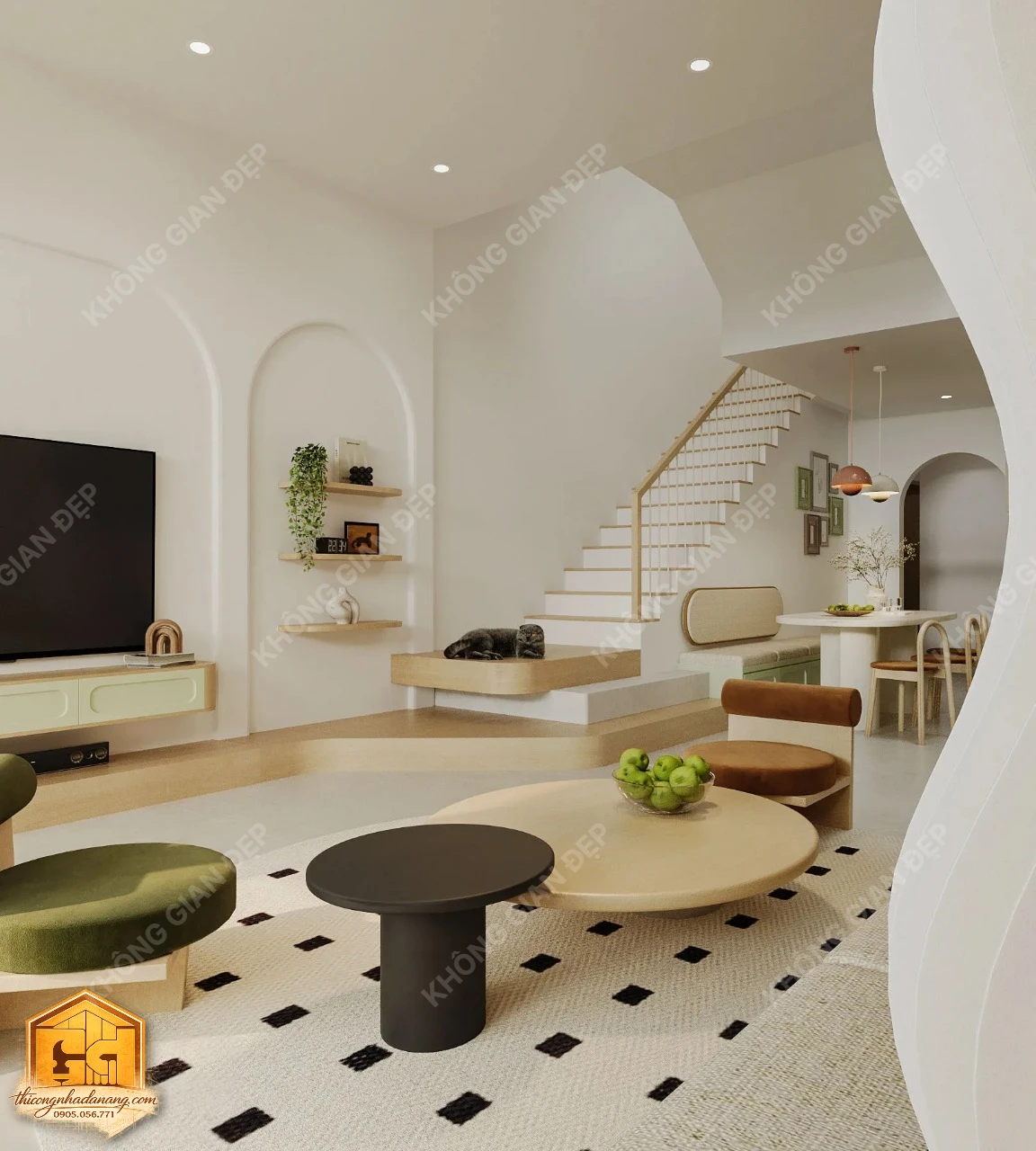 Thiết Kế Nhà Phố 3 Tầng Hiện Đại 90m2 Tại Hòa Xuân Đà Nẵng: Giải Pháp Chống Nóng, Chống Ăn Mòn Tối Ưu 17 Thiết kế phòng khách 4 - Nhà phố Hòa Xuân, Cẩm Lệ, Đà Nẵng