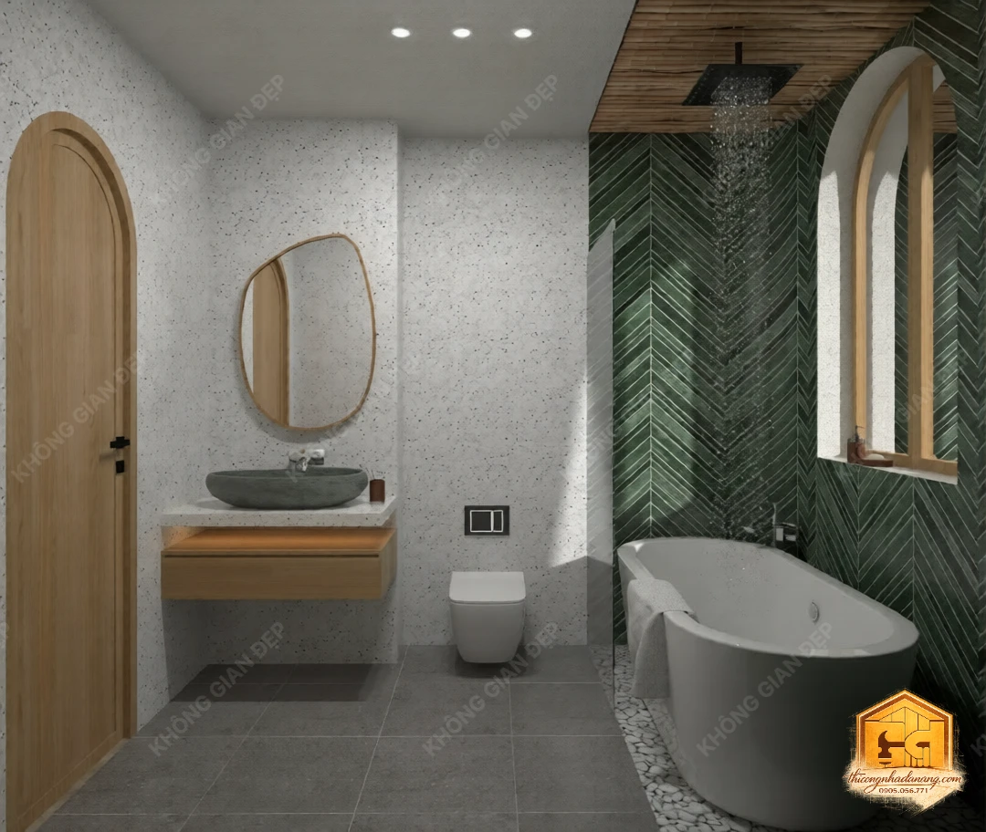 Mẫu Nhà Phố 2 Tầng 90m2 Ấn Tượng 2026: Giải Pháp Chống Nắng Tây Bền Vững tại Đà Nẵng 15 Thiết kế phòng vệ sinh 1 - Nhà phố Hòa Xuân, Cẩm Lệ, Đà Nẵng