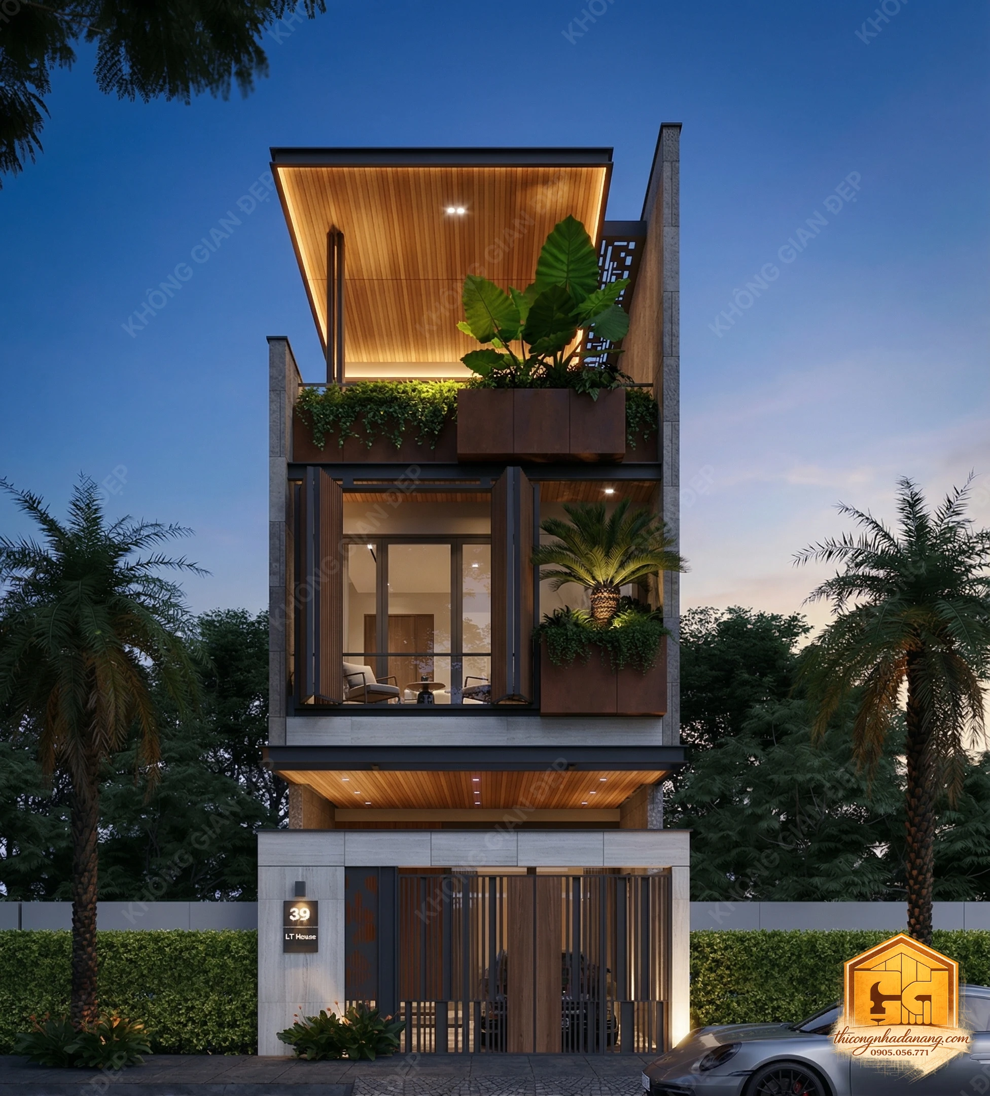 Thiết kế nhà phố 3 tầng tối giản với hệ lam chắn nắng thông minh