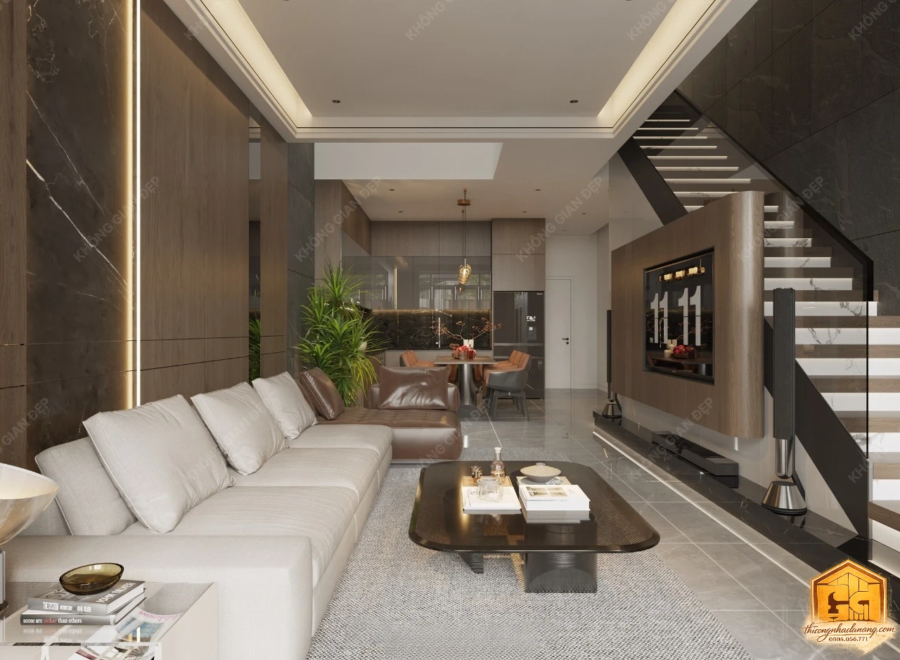 Thiết Kế Nhà Phố 3 Tầng Hiện Đại Tối Giản 80m2 Hòa Xuân, Đà Nẵng – Kiến Trúc Bền Vững Khí Hậu Miền Trung 67 Mẫu thiết kế phòng khách đẹp - Nhà phố Hòa Xuân, Đà Nẵng