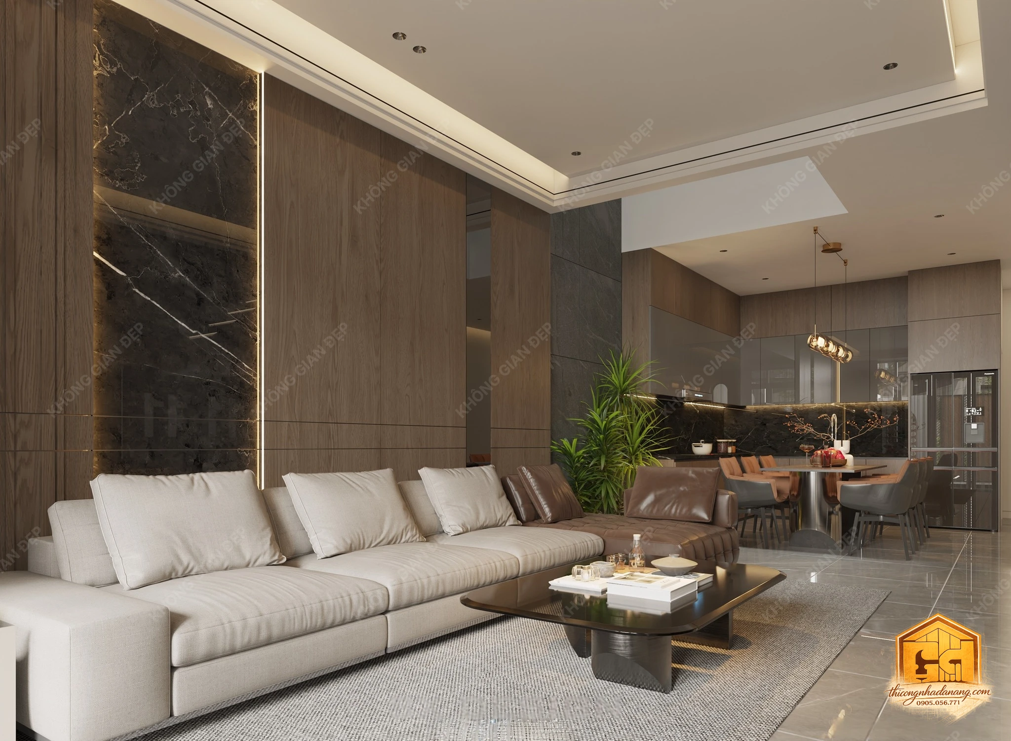 Thiết Kế Nhà Phố 3 Tầng Hiện Đại Tối Giản 80m2 Hòa Xuân, Đà Nẵng – Kiến Trúc Bền Vững Khí Hậu Miền Trung 68 Mẫu thiết kế phòng khách đẹp - Nhà phố Hòa Xuân, Đà Nẵng