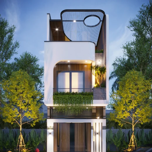 Kiến trúc mặt tiền nhà phố 3 tầng hiện đại D's House, nhận sáng tự nhiên