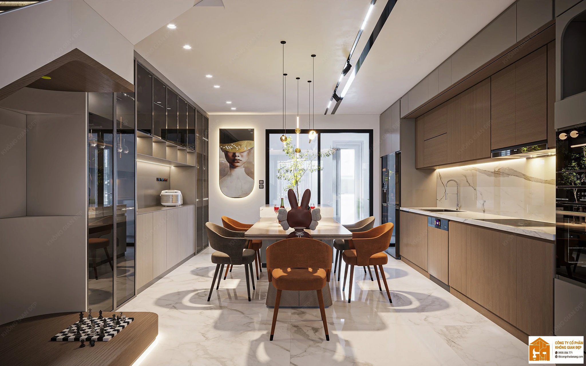 Giải Pháp Vàng Cho Vợ Chồng Trẻ: Thiết Kế Nhà Phố 3 Tầng Hiện Đại 90m² Tại Hòa Xuân Đà Nẵng 7 Thiết kế bếp ăn 3 - Nhà phố Hòa Xuân, Cẩm Lệ, Đà Nẵng
