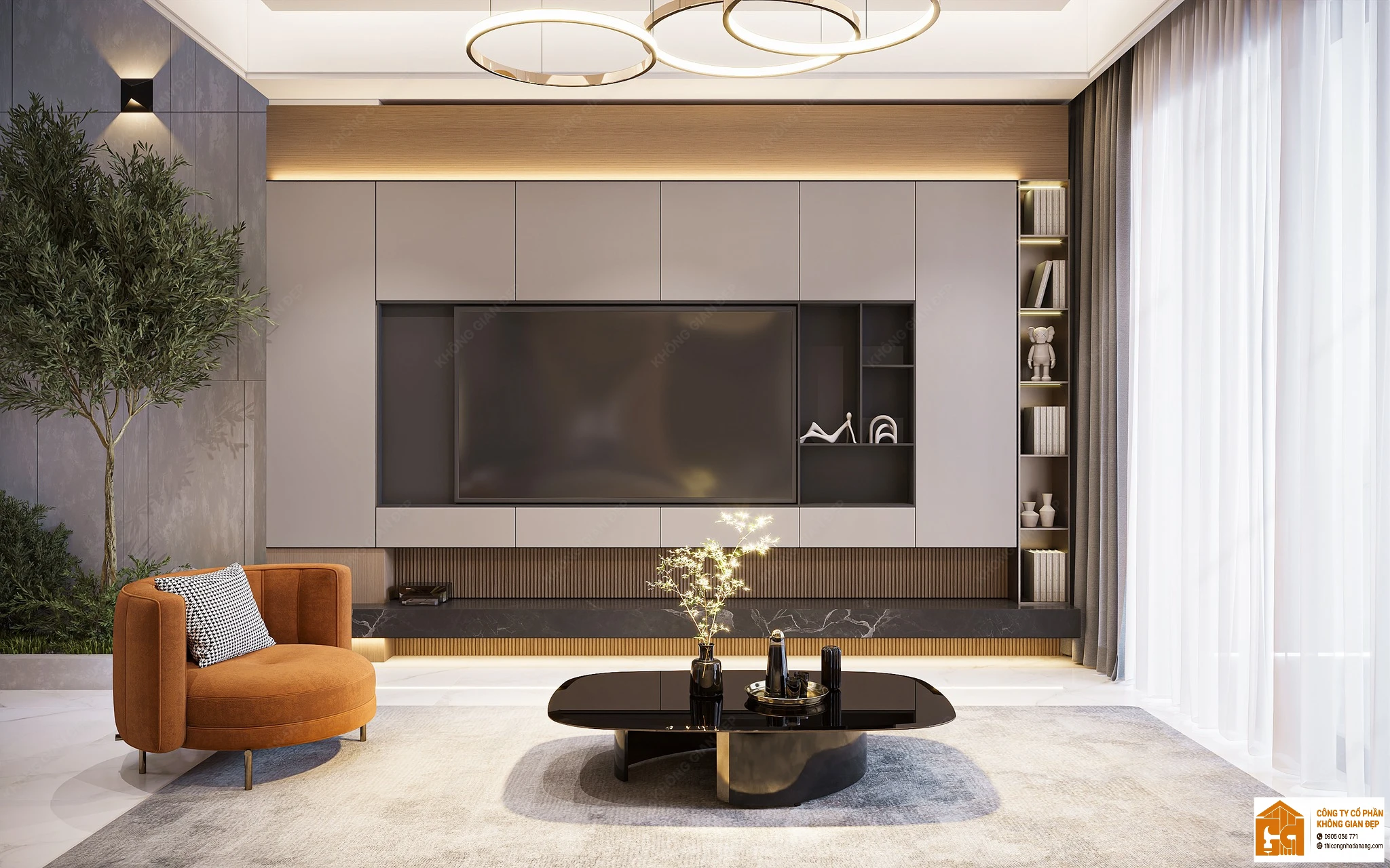 Giải Pháp Vàng Cho Vợ Chồng Trẻ: Thiết Kế Nhà Phố 3 Tầng Hiện Đại 90m² Tại Hòa Xuân Đà Nẵng 13 Thiết kế phòng khách 4 - Nhà phố Hòa Xuân, Cẩm Lệ, Đà Nẵng