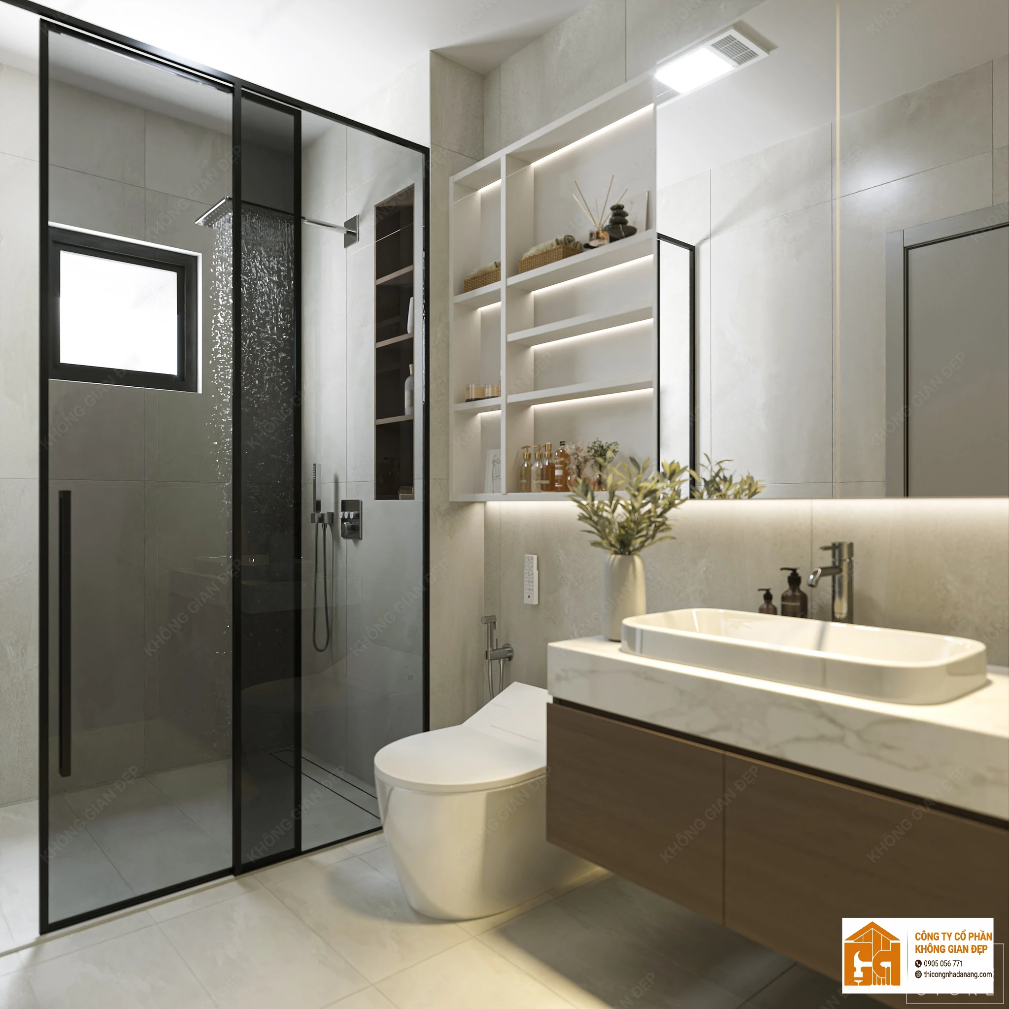 Giải Pháp Vàng Cho Vợ Chồng Trẻ: Thiết Kế Nhà Phố 3 Tầng Hiện Đại 90m² Tại Hòa Xuân Đà Nẵng 26 Thiết kế phòng vệ sinh 2 - Nhà phố Hòa Xuân, Cẩm Lệ, Đà Nẵng