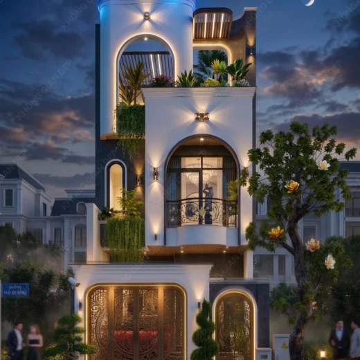 Kiến trúc nhà phố 3 tầng Hòa Xuân, Đà Nẵng, mặt tiền sang trọng với vật liệu hiện đại