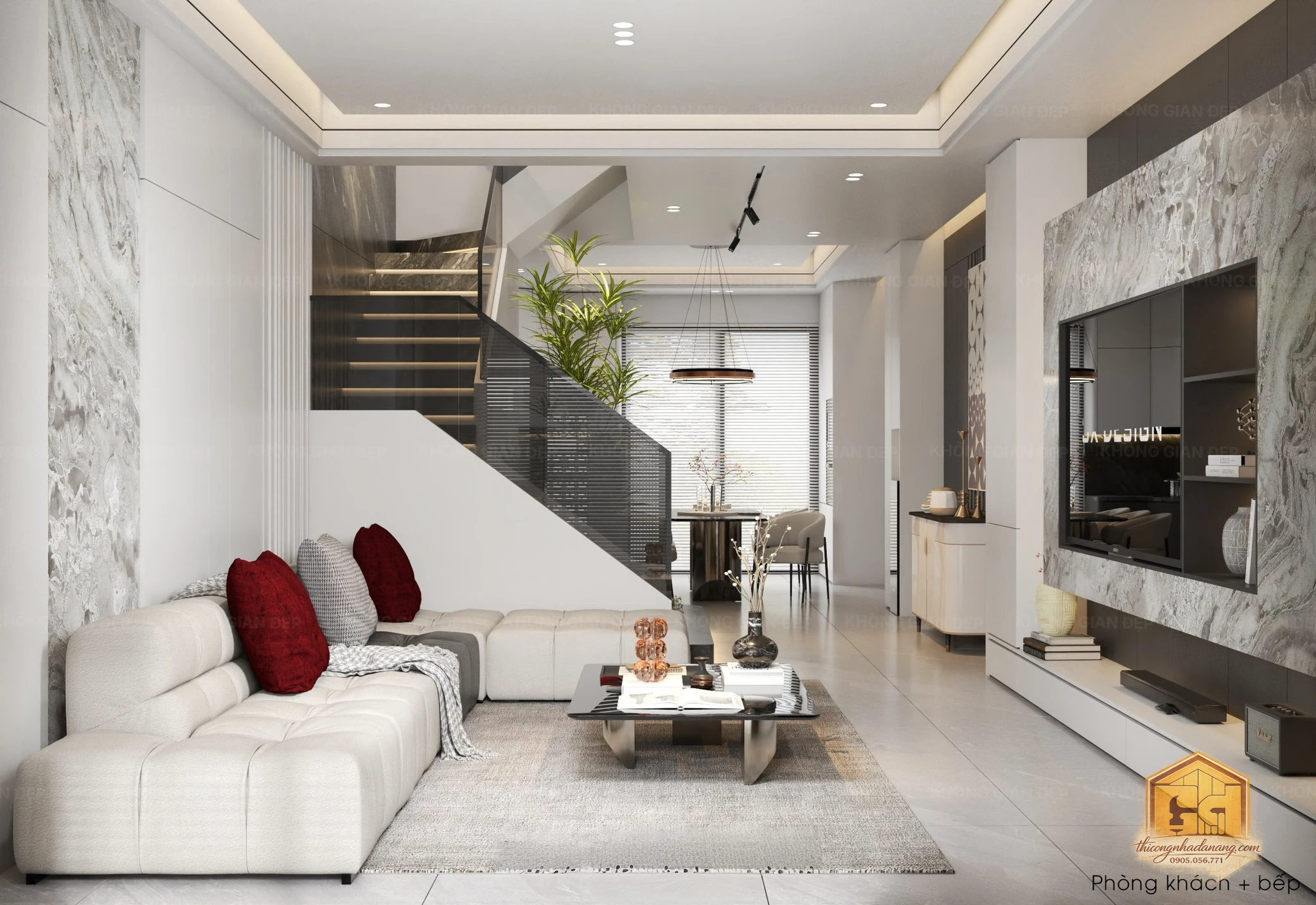Nhà Phố 2 Tầng Hiện Đại 80m2 Thanh Khê Đà Nẵng: Tối Ưu Công Năng & Lối Sống Cho Gia Đình Trẻ 32 Phòng khách nhà phố 2 tầng phong cách tối giản Thanh Khê