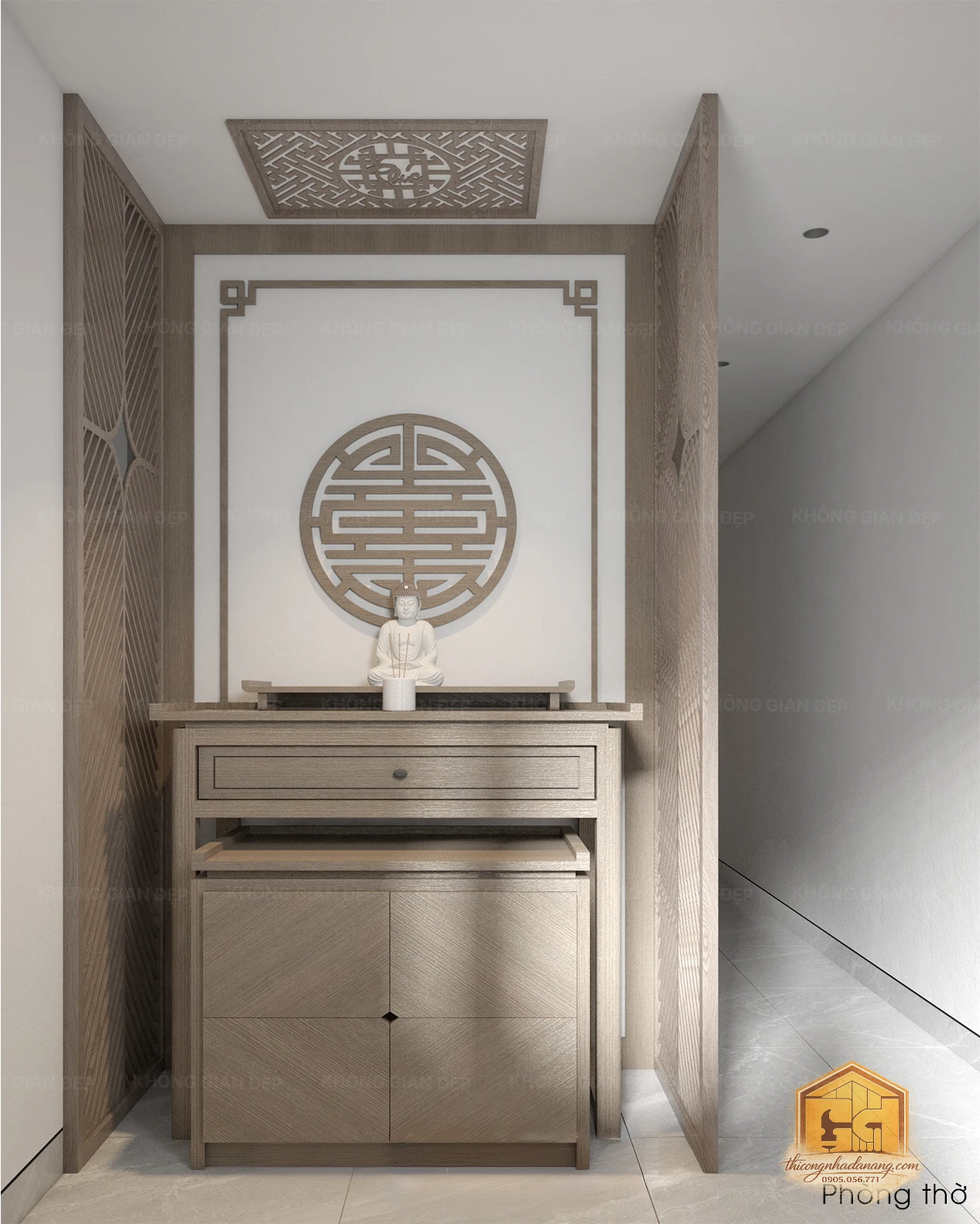 Nhà Phố 2 Tầng Hiện Đại 80m2 Thanh Khê Đà Nẵng: Tối Ưu Công Năng & Lối Sống Cho Gia Đình Trẻ 15 Nội thất phòng thờ trang nghiêm nhà phố 2 tầng 80m2 Đà Nẵng