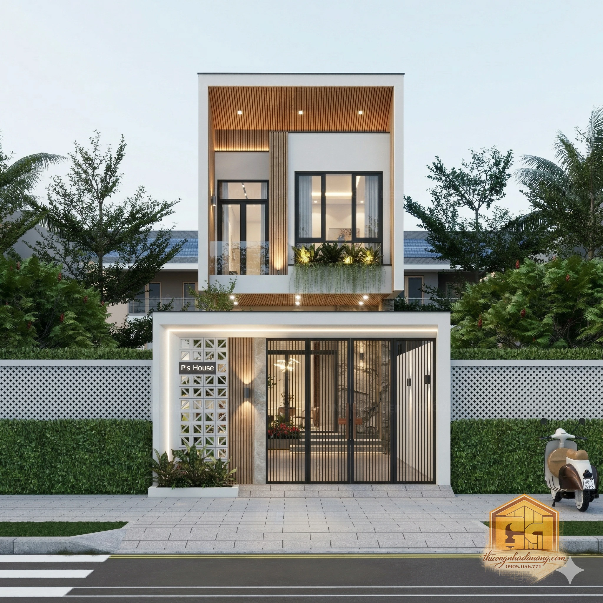 Nhà Phố 2 Tầng Hiện Đại 80m2 Thanh Khê Đà Nẵng: Tối Ưu Công Năng & Lối Sống Cho Gia Đình Trẻ 27 Tổng thể mặt tiền nhà phố 2 tầng 80m2 Thanh Khê, Đà Nẵng