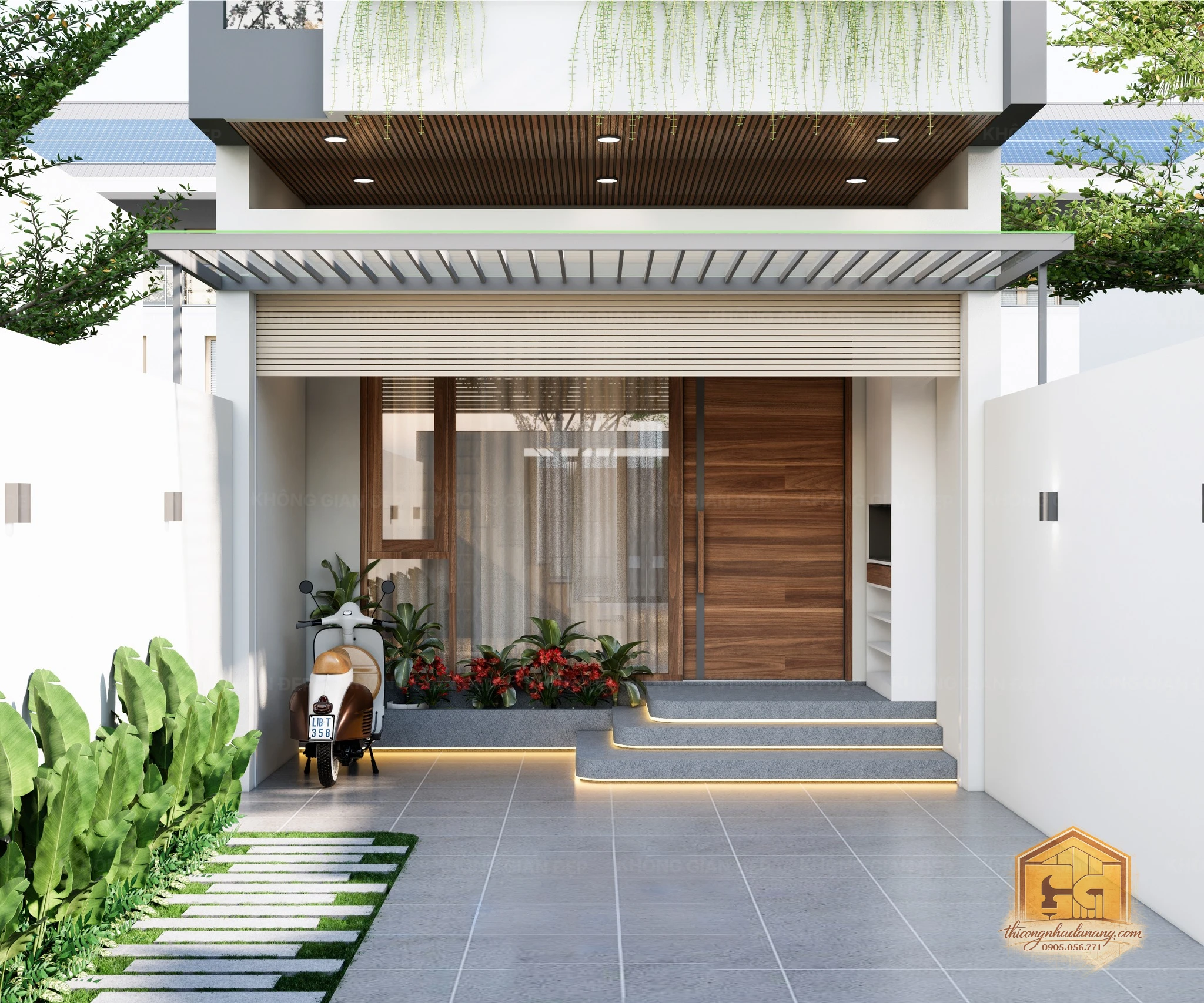 Nhà Phố 2 Tầng Hiện Đại 80m2 Thanh Khê Đà Nẵng: Tối Ưu Công Năng & Lối Sống Cho Gia Đình Trẻ 28 Thiết kế sân trước nhà phố 2 tầng hiện đại 80m2 Thanh Khê