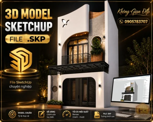 Banner giới thiệu mẫu nhà phố 01 file SketchUp .SKP, hỗ trợ designer tải model 3D kiến trúc để chỉnh sửa và render.