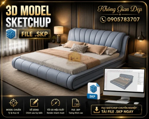 Mẫu giường ngủ đẹp 02 dạng model 3D, phù hợp tham khảo thiết kế nhà tại Đà Nẵng và dựng phối cảnh nội thất.