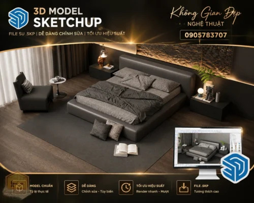 Tải model giường ngủ hiện đại file SketchUp 2026