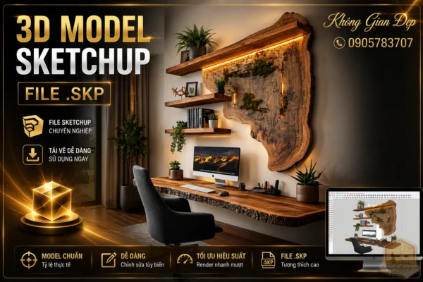 Mẫu bàn làm việc 01 phong cách hiện đại, chia sẻ file SketchUp và 3ds Max tải miễn phí cho thiết kế nội thất.