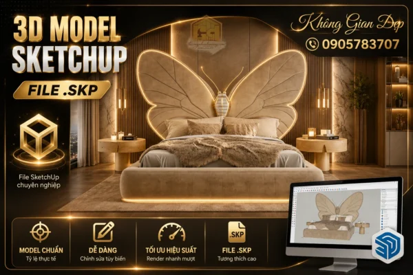 Mẫu giường ngủ đẹp 07 phong cách hiện đại, chia sẻ file SketchUp và 3ds Max tải miễn phí cho thiết kế nội thất.