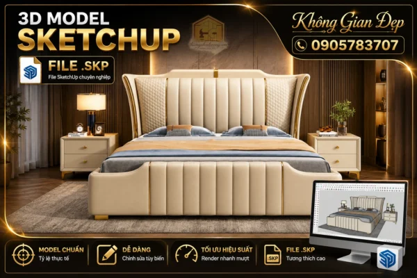 Mẫu giường ngủ đẹp 08 phong cách sang trọng, chia sẻ file SketchUp và 3ds Max miễn phí cho thiết kế phòng ngủ.