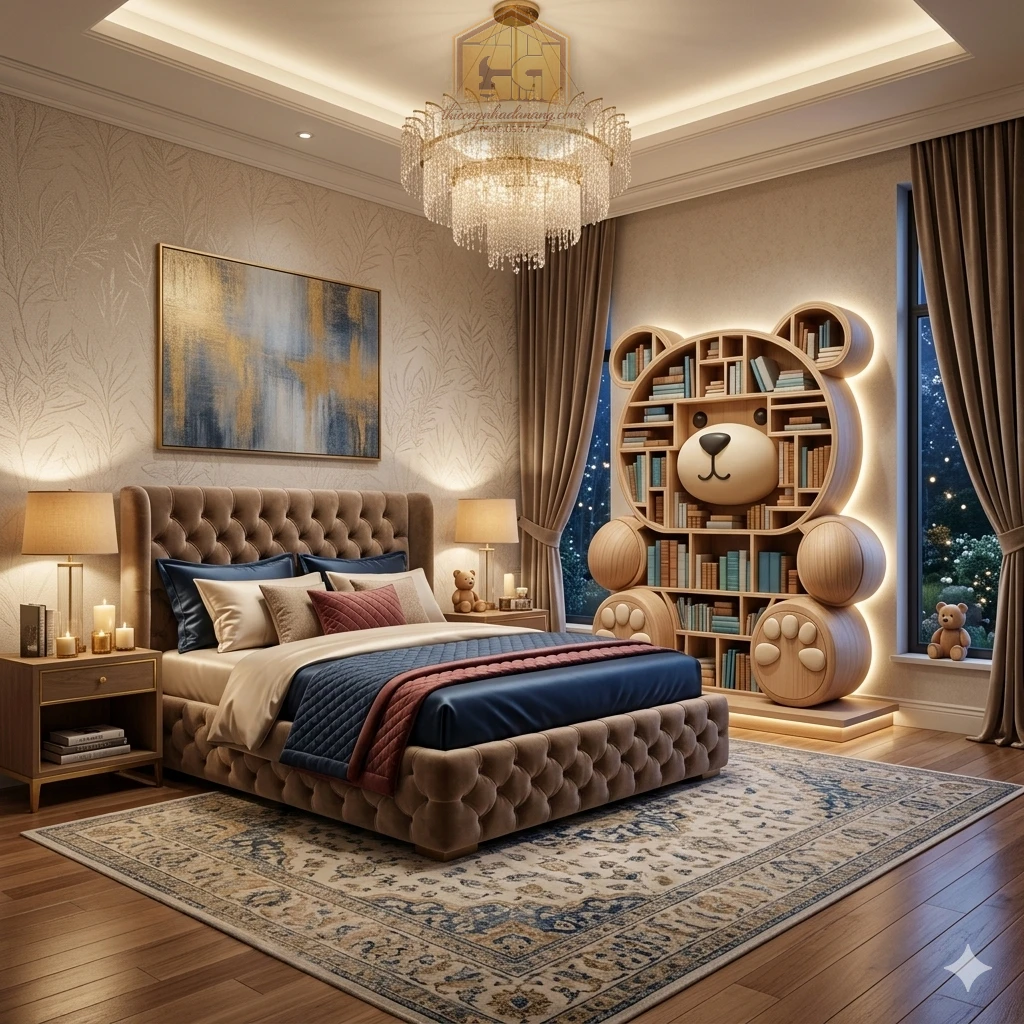 Mẫu kệ sách 01 – File SketchUp, 3ds Max Tải Miễn Phí 4 Kệ sách hình gấu phối cảnh phòng ngủ sang trọng, chia sẻ file SketchUp và 3ds Max nội thất miễn phí.