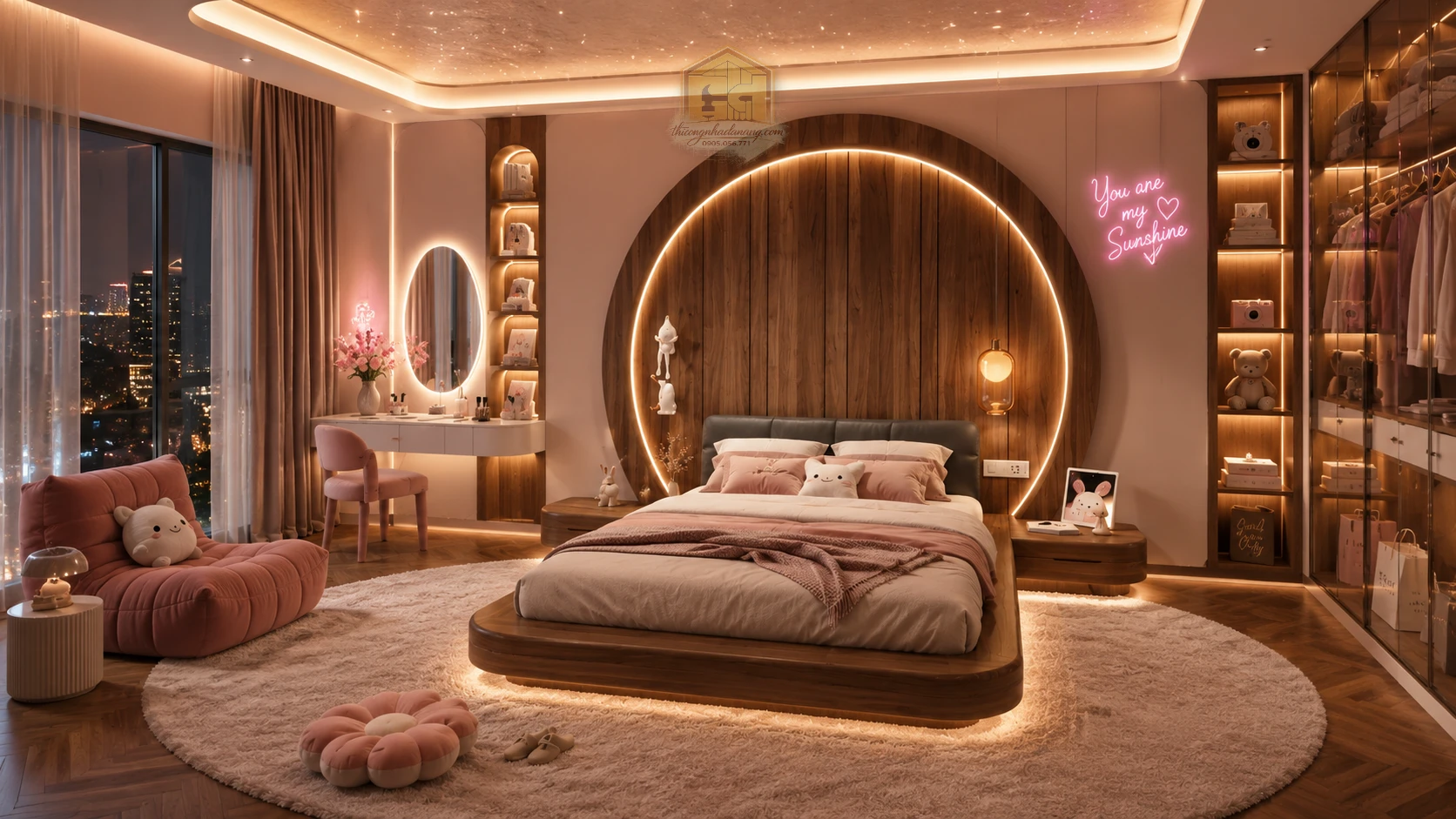 Mẫu Giường Ngủ Đẹp 05 – File SketchUp, 3ds Max Tải Miễn Phí 7 Phối cảnh phòng ngủ hiện đại với mẫu giường ngủ đẹp 04, tủ áo kính, bàn trang điểm và ánh sáng LED ấm áp.