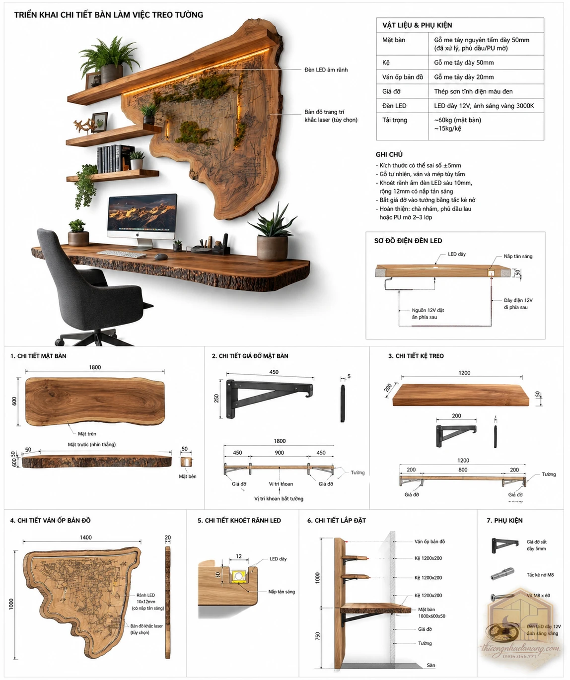 Mẫu bàn làm việc 01 – File SketchUp, 3ds Max Tải Miễn Phí 2 Triển khai chi tiết bàn làm việc treo tường có kệ, vách gỗ và đèn LED, phù hợp chia sẻ file SketchUp, 3ds Max.