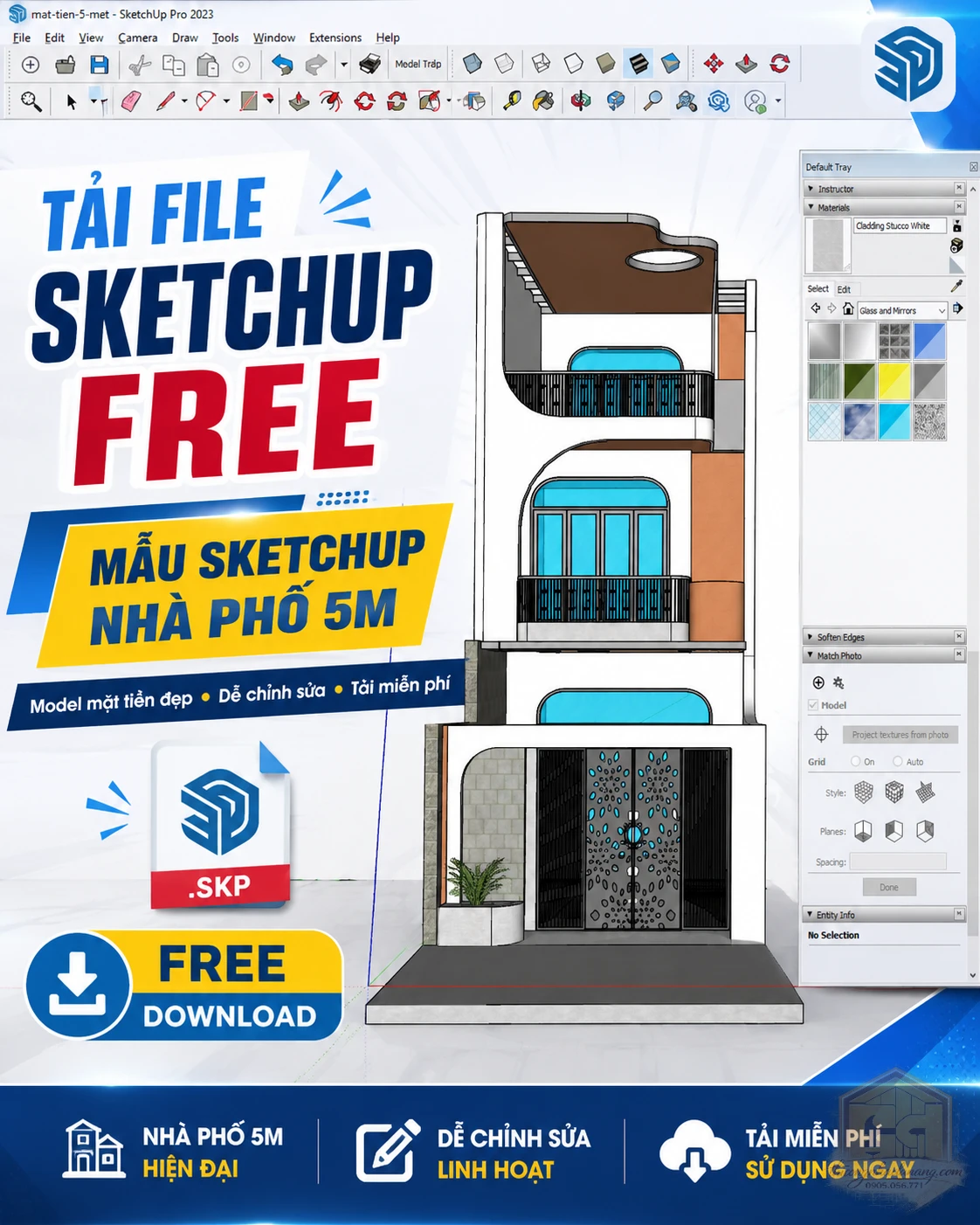 Tải File SketchUp Nhà Phố 3 Tầng Hiện Đại File SketchUp nhà phố 3 tầng hiện đại miễn phí