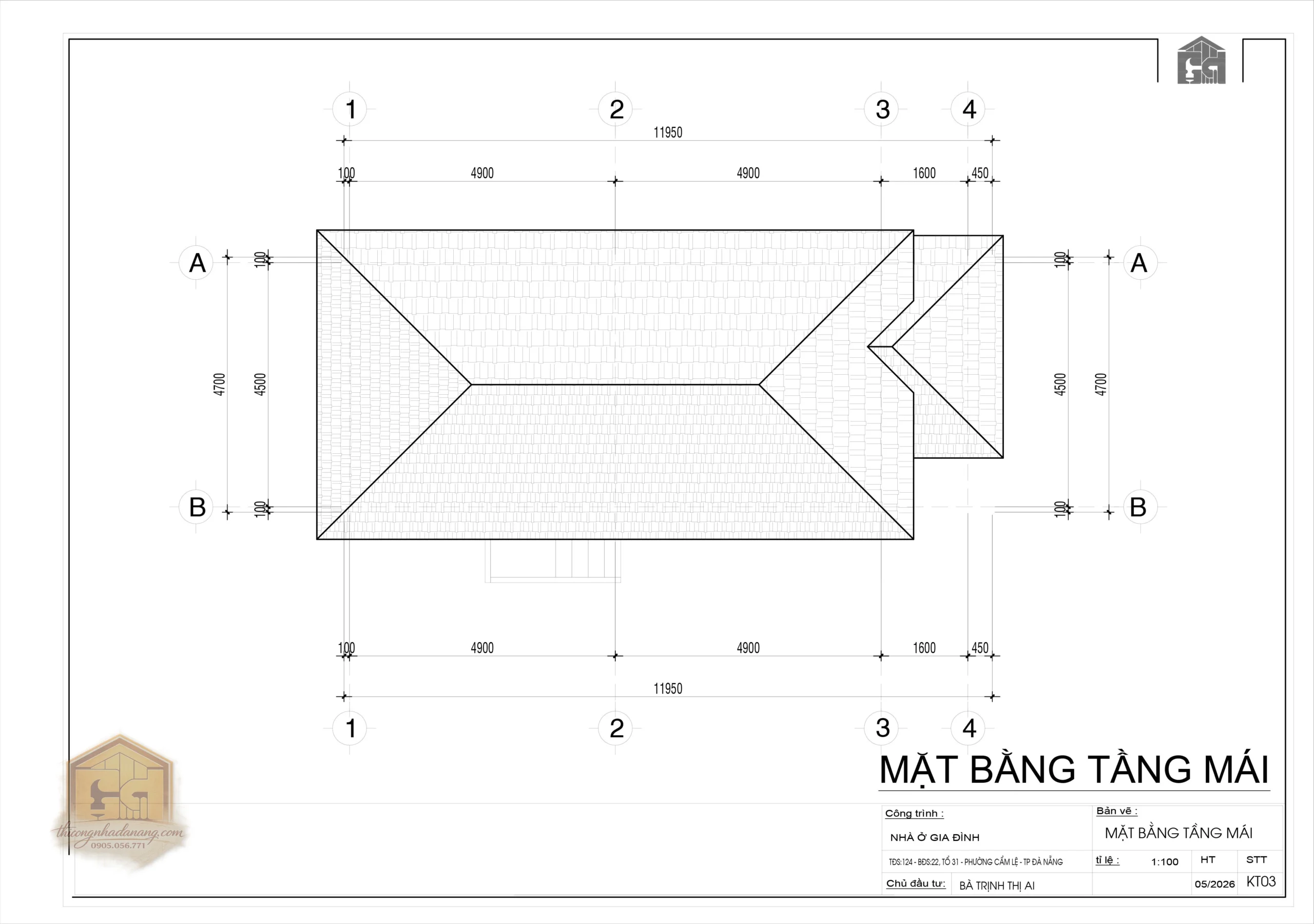 Mẫu biệt thự 1 tầng – File autocad Tải Miễn Phí 3 Mặt bằng tầng mái mẫu nhà 1 tầng mái Thái 5x10, mô tả bố cục mái trong bản vẽ AutoCAD tải miễn phí.