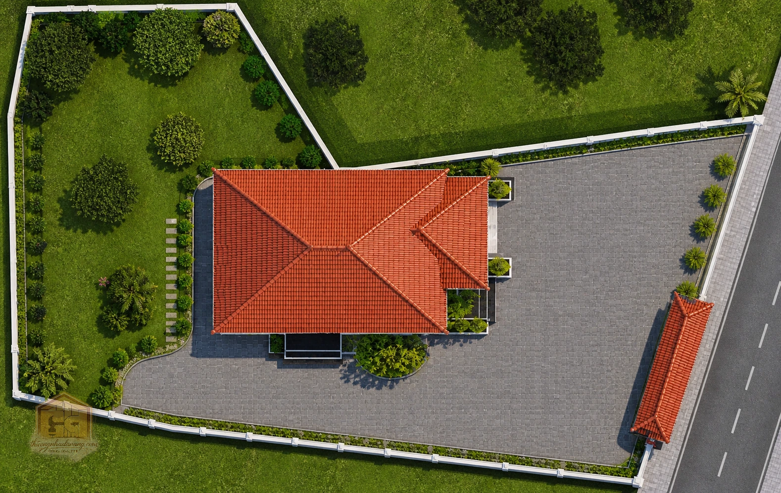 Mẫu biệt thự 1 tầng – File autocad Tải Miễn Phí 7 Phối cảnh mẫu biệt thự 1 tầng mái Thái 5x10, giới thiệu ngoại thất hiện đại kèm file AutoCAD tải miễn phí.