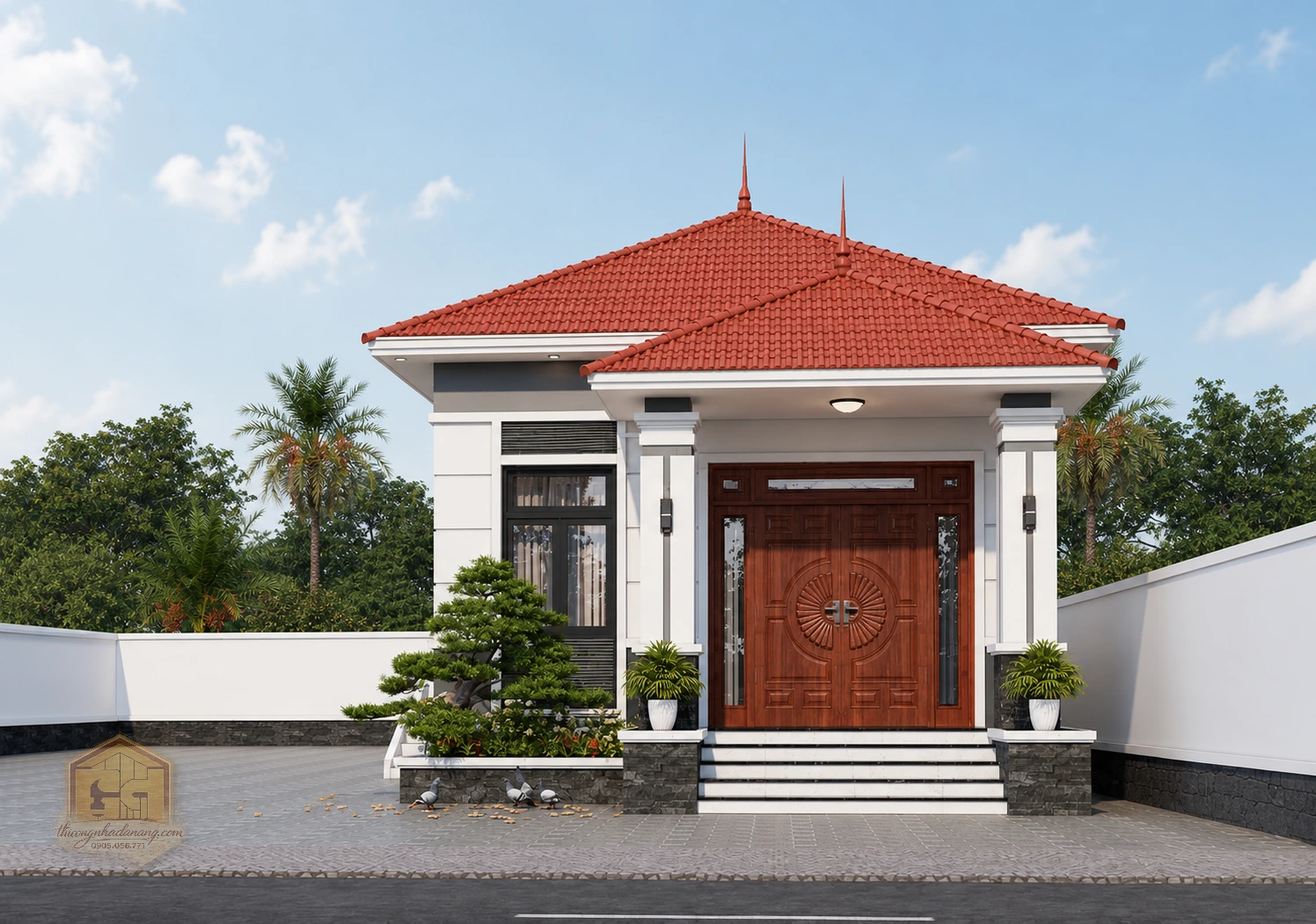 Mẫu biệt thự 1 tầng – File autocad Tải Miễn Phí 9 Phối cảnh ngoại thất biệt thự 1 tầng mái Thái 5x10, hỗ trợ tham khảo thiết kế và tải bản vẽ AutoCAD.