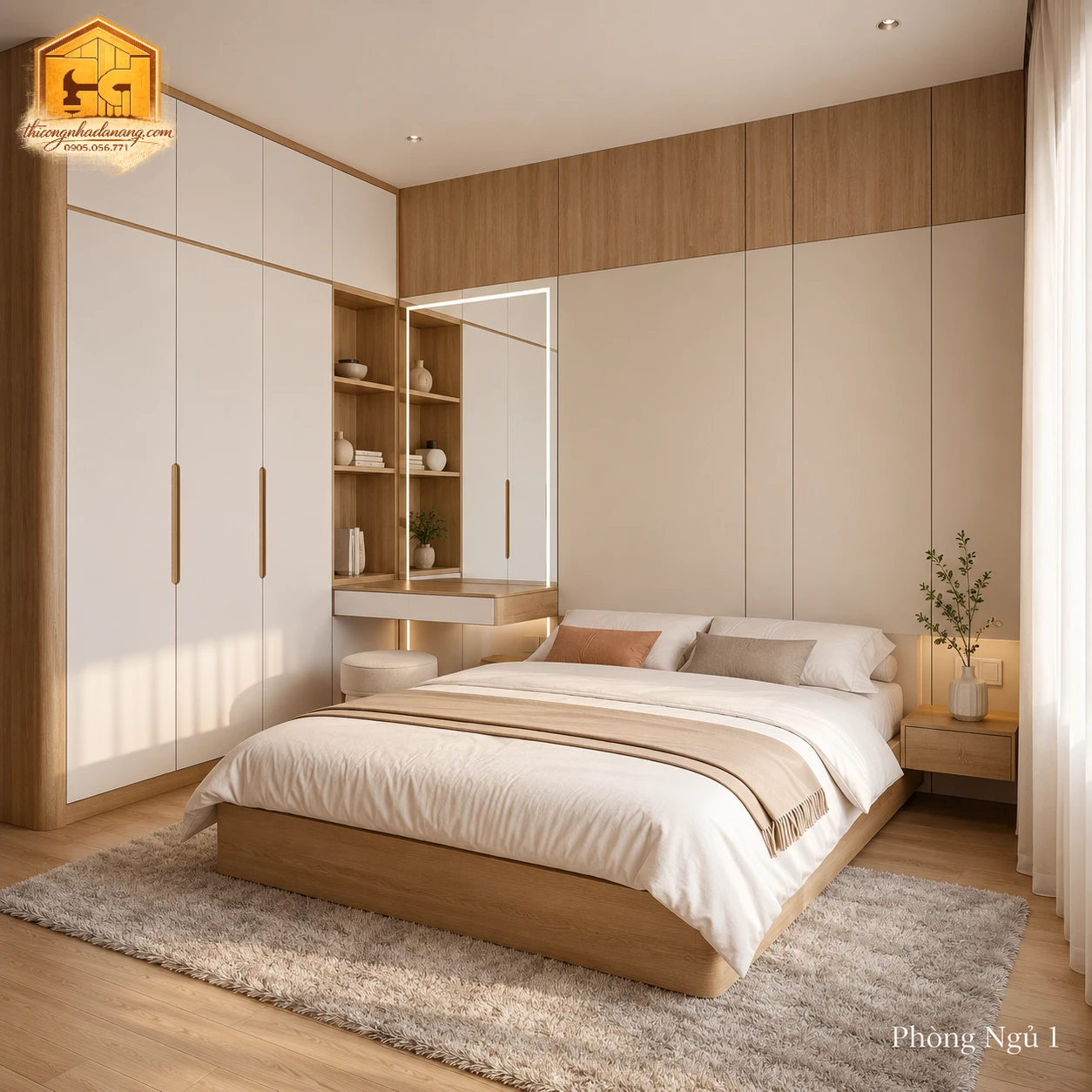 Phòng ngủ 1 | góc liên kết cây xanh phòng ngủ 1 nhà phố 2 tầng tại Đà Nẵng - góc liên kết cây xanh
